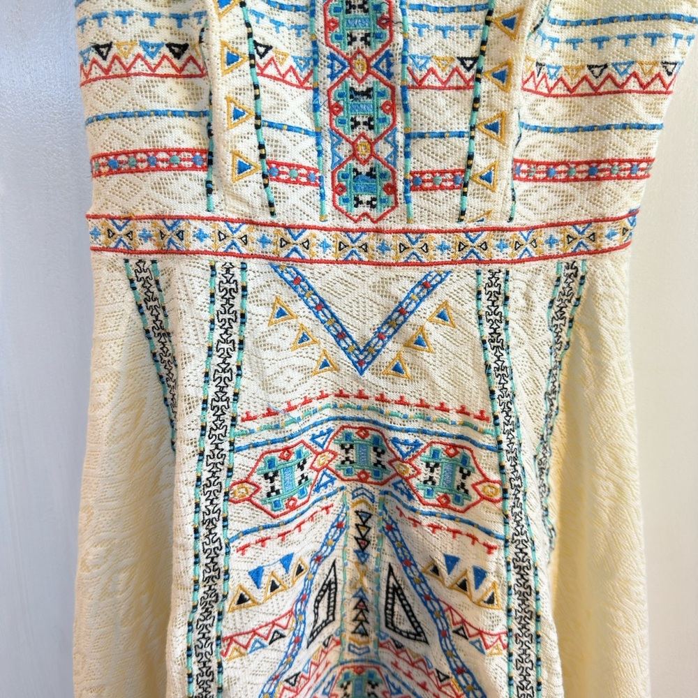 Anthropologie Champagne & Strawberry Embroidered Dress - Picture 3 of 4